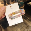 Handmade rectangular hollow acetate hair clip with colorful marble pattern on display card - Rectangle / Rainbow