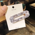 Rectangle acetate hair clip with grey marble pattern on a display card - Rectangle / Gray