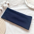 Elastic navy blue ribbed knit headband with vintage minimalist design for women - Navy Blue