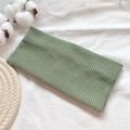 Knitted wide headband in bean green color with ribbed texture for winter fashion - Matcha Green