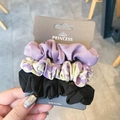 Three-piece silk satin scrunchie set in purple, floral, and black on a display card - Dark Purple Floral Set (5#)