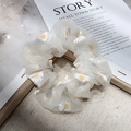 White organza scrunchie with daisy print, floral elastic hair tie for women and girls - Beige (6#)
