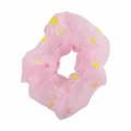 Pink sheer organza scrunchie with white daisy prints and elastic hair band - Light Pink (5#)