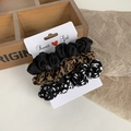 Three-piece satin scrunchies set in black, leopard print, and polka dots on a display card - Black White Polka Dot Set (8#)