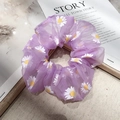 Charming purple organza daisy scrunchie with white flower prints for stylish hair styling - Purple (8#)