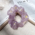 Purple organza daisy floral scrunchie hair tie for women with stylish white daisy print - Purple (17#)