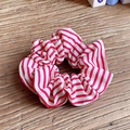 Vibrant red and white striped fabric scrunchie with soft pleated texture - Extra Large / Rose Red