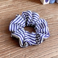 Blue and white seersucker striped scrunchie hair tie for women stylish ponytails - Extra Large / Navy Blue