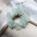 Light green organza scrunchie with white daisy floral print in a wooden frame - Mint Green (16#)