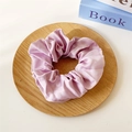 Elegant light purple silk scrunchie with satin texture on a wooden tray for women - 31# Purple Pink