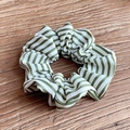 Green and white striped fabric scrunchie on a natural wooden background - Extra Large / Matcha Green