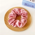 Chic pink satin silk scrunchie with soft pleated texture on a natural wooden tray - 25# Dark Pink