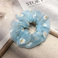 Light blue organza scrunchie with white daisy floral print for sweet girl hairstyles - Blue (10#)