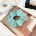 Mint green organza scrunchie with soft mesh texture on vintage art book background - Small Green