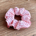 Pink and white striped bubble gauze scrunchie on a rustic wooden background - Extra Large / Pink