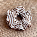 Brown and white striped fabric scrunchie with a textured vintage style finish - Extra Large / Caramel color