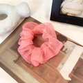 Elegant coral pink organza scrunchie with soft pleated mesh texture for women - Rose Pink