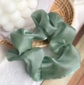 Sage green silk-like scrunchie with soft pleats and elegant pearlescent finish - Mint Green Basic Scrunchie