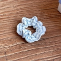 Blue and white striped scrunchie on dark wood background with high elastic band - Medium / Light Blue