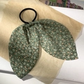 Grünes Haargummi mit Blumenmuster und Schleife aus hochwertigem elastischem Band - 2# Grün