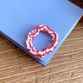 Red and white striped fabric scrunchie with a soft pleated texture for ponytails - Small Size / Rose Red