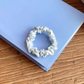 Blue and white striped scrunchie on a book, dopamine style hair accessory for women - Small Size / Light Blue