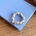 Brown and cream striped dopamine scrunchie in pleated fabric for stylish ponytails - Small Size / Caramel color
