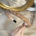 Luxurious wide-brim headband with champagne crystals and pink satin fabric wrap - Champagne