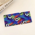 Bandeau élastique thème football bleu royal et vert avec motifs de soccer et éclats orange - Motif de football éclaboussures bleu et vert