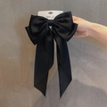 Eleganter schwarzer Satin-Haarclip mit großer Schleife und langen fließenden Bändern - Schwarz