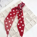 Chouchou rouge à pois blancs avec longs rubans élégants de style français pour femmes - Rouge à Pois