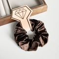 Elegant coffee brown satin scrunchie with silky finish for women ponytail - Coffee