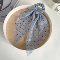 Coletero de organza azul claro con cintas largas y lunares rojos para el cabello - Azul