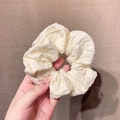 Creamy beige pleated scrunchie with bubble crepe texture for elegant ponytails - Beige