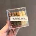 6-piece spiral telephone cord hair tie set in neutral earth tones with storage box - Dark Brown Military Green and Off White Style