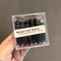 Set of 6 black spiral phone cord hair ties with strong elasticity in a clear box - Classic Black