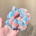 Pink and light blue plaid oversized scrunchie for women with soft fabric texture - Orange Blue