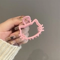 Matte roze haarklem in de vorm van een kat met zilveren veer en schattig oorontwerp - Roze Kat Silhouet Stijl