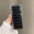 Lot de 9 élastiques à cheveux spirale noirs dans une boîte plastique transparente - Noir
