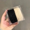 Set of 2 fluffy plush hair ties in black and beige, packaged in a clear square box - Plush Black and White (2#)