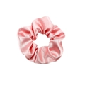Detailed view of pink silk satin scrunchie showing smooth texture and elegant folds - Pink