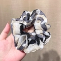 Chiffon scrunchie with irregular black and white color blocks on wrinkled fabric - Black & White