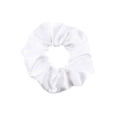 Minimalist white satin silk scrunchie with soft ruffled texture and shiny finish - White
