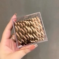 Elastic braided hair ties in brown and beige colors inside a clear acrylic gift box - Ribbed Coffee White (5#)