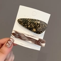 Acetate hair clip set with gold leaf teardrop and marble rectangle designs - Dark Gray Marble Pattern (1# Dark Gray)