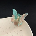 Elegant mint and pink marble butterfly hair claw clip with golden metal spring - 7# Colorful Green