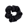 Classic black satin silk scrunchie with a glossy finish and elastic inner band - Black