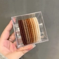Set of 10 gradient brown elastic twist hair ties in a transparent storage box - Wavy Pattern Coffee Series (9#)