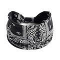 Elastic wide headband with black and white paisley pattern for yoga and sports use - Black Paisley