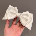 Elegant white satin layered bow hair clip with a glossy finish for women's hairstyles - 1# Pearl White Shell